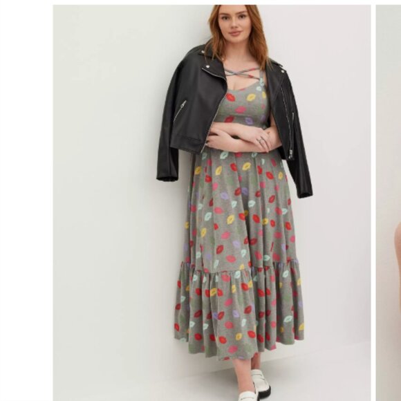 torrid Dresses & Skirts - NWT Torrid Maxi Dress Strappy Grey Novelty Kiss Lip Print Size 2X 18 - 20